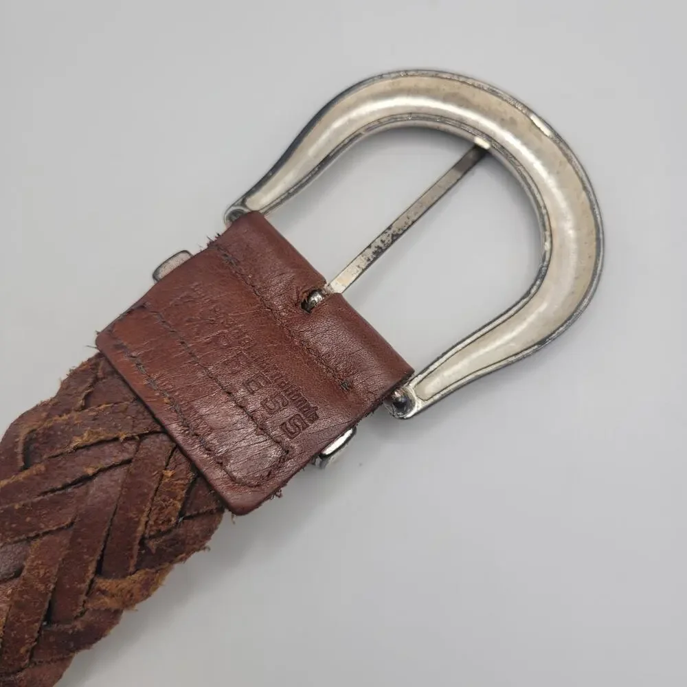 Vintage Express Belt Large Brown Braided Woven Leather Wide Waist Western Boho